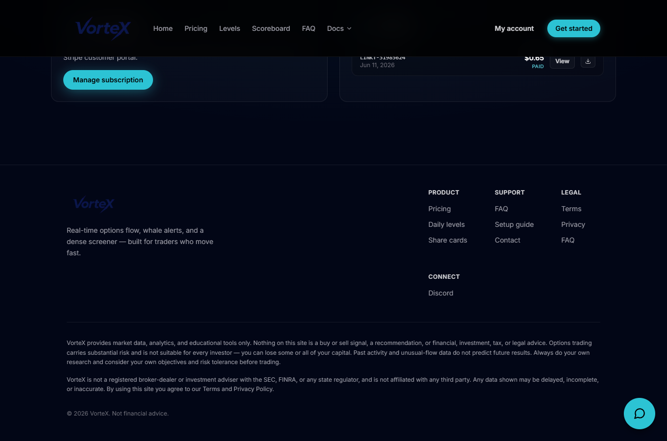 The Invoices list with per-invoice View and Download PDF actions